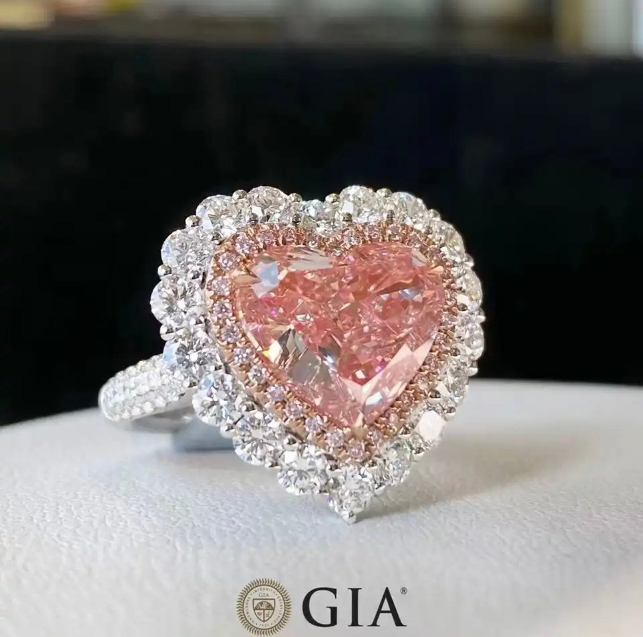 10 Carat Argyle Fancy Intense Pink Brilliant Heart Cut Diamond Ring