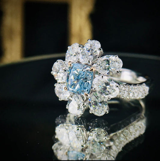 Worlds Rarest Colour Diamond 2.00 Carat Argyle Fancy Blue Intense Brilliant Cushion Diamond Ring Very Rare.