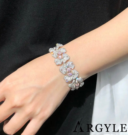 15 Carat Argyle Fancy Intense Pink Brilliant Round Cut Diamond Bracelet Solid 18K WG