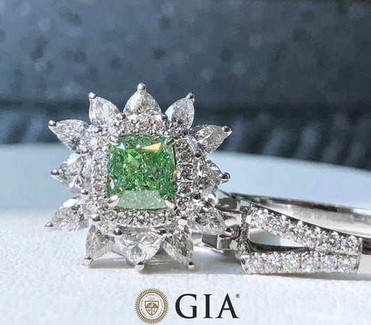 SOLD ••• GIA Certified 2.00 Carat Fancy Vivid Green Brilliant Cushion Cut Diamond Very Rare and Elegant very Beautiful
