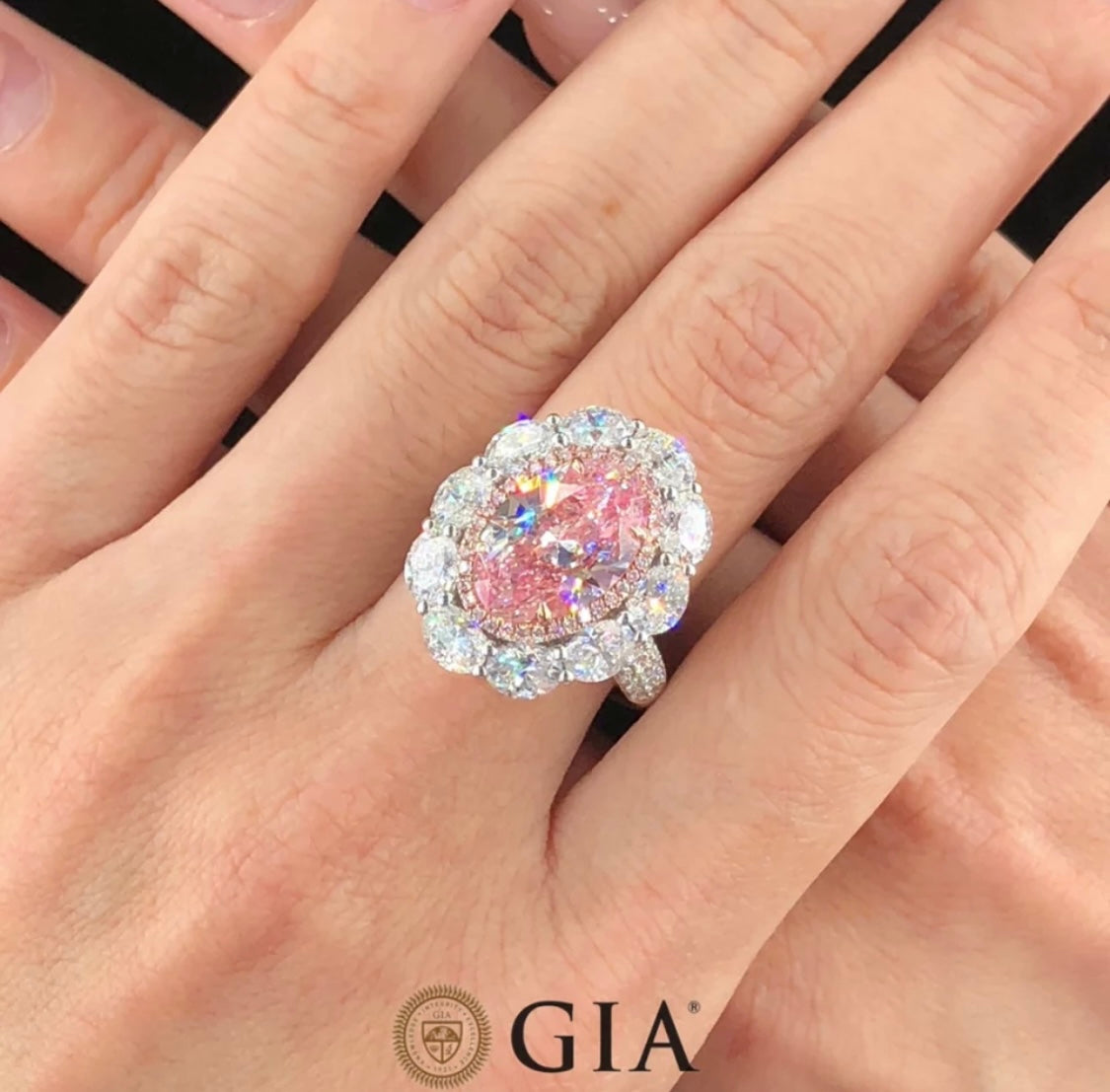 12 Carat Argyle Natural Fancy Vivid Pink Brilliant Oval Cut Diamond Ring